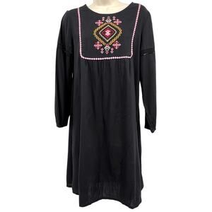 Old Navy Minidress Women's 18 (XXL) NWT Black Embroidered Boho‎ Hippie Festival